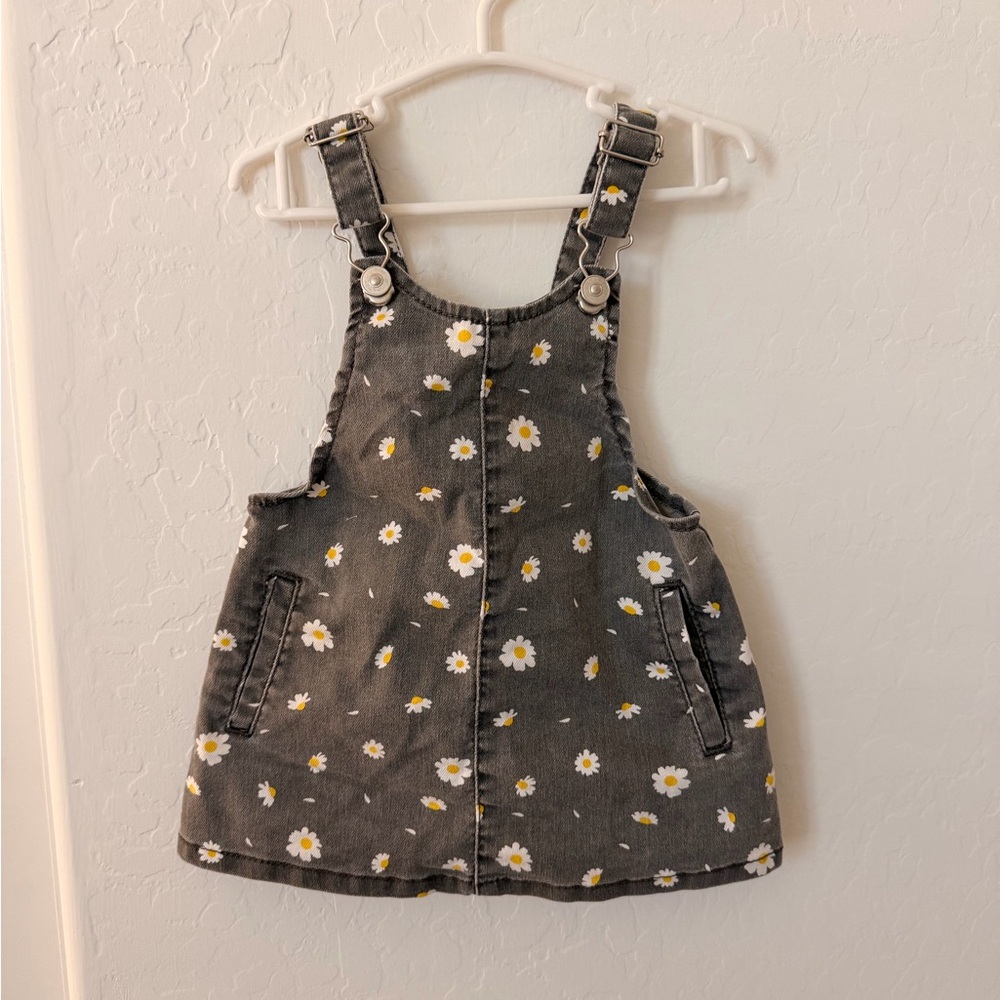 wonder nation Gray Daisy Denim Pinafore Overalls